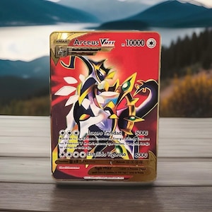 Carta personalizada Pokémon Arceus VMAX Gold Metal, presente colecionável/exibição, rara, vermelha