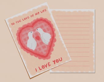 Do druku walentynkowa pocztówka z romantycznym listem miłosnym, kredka kolorowa / A4 i A5 / plik PDF