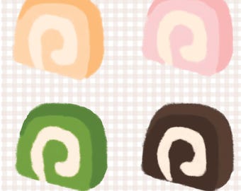 Pastelowe naklejki na roladę szwajcarską – narysowane cyfrowo (plik PDF)