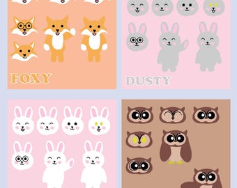 Naklejki ze zwierzętami: Lis, Królik, Sowa (do pobrania w wersji cyfrowej)