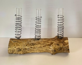 Rustic 3-Tube Propagation Station | Upcycled Wood Plant Holder | Glass Tube Vase Stand Base