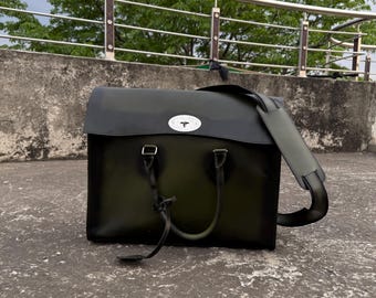 Handgefertigte Aktentasche aus Leder für Herren - Premium schwarze Leder Laptoptasche, Büro Arbeitstasche, Messenger Satchel, Business Travel Bag Geschenk