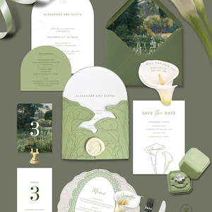 Calla Lily Wedding Invitation Suite Template | Editable in Canva | Cricut Print Then Cut | Botanical DIY Wedding Invite | Instant Download