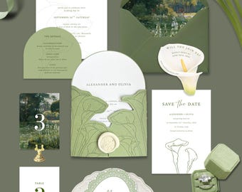 Calla Lily Wedding Invitation Suite Template | Editable in Canva | Cricut Print Then Cut | Botanical DIY Wedding Invite | Instant Download