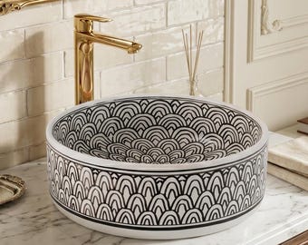 Hand-Thrown Moroccan Sink - Black and White Basin