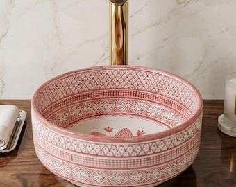 Hand-Painted Pink  Ceramic Sink For Vanity