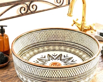 Handmade Green  Ceramic Vessel Sink with Brass Rim