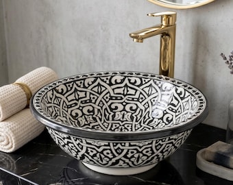 Modern Farmhouse Ceramic Washbasin, Hand Painted Vanity