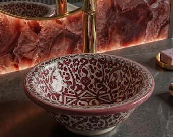 Artisan Bathroom Vanity Basin, Hand Painted Mediterranean Sink