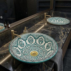 Statement Bathroom Sink, Moroccan Ceramic Inset Basin