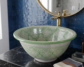 Bohemian Style Bathroom Sink, Hand Painted Ceramic Vanity