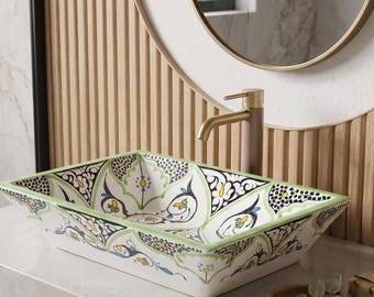 Marokańska umywalka ceramiczna – prostokątna umywalka nadblatowa