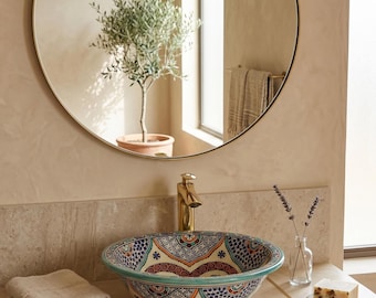 Round  Colorful Ceramic Sink for Bathroom Vanity Handmade