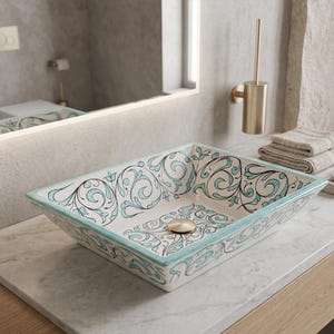 Lavabo de cerámica artesanal – Diseño marroquí verde claro