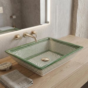 Rectangular Green Ceramic Vessel Sink – Artisan Vanity
