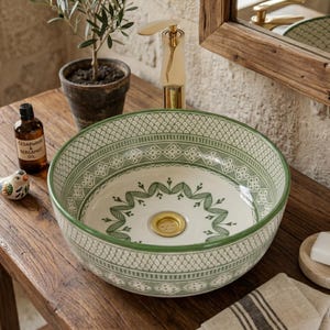 Elegantes Grünes Keramik Waschbecken von Pottery Artisan