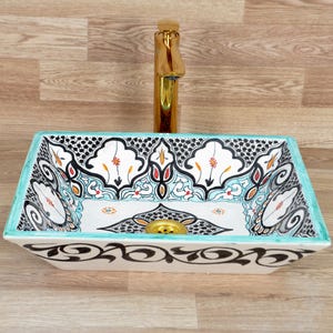 Ceramic Washbasin,Antique sink ,Moroccan Pottery,Handmade ,HandPainted Basin,Vanity Sink, Perfect for Bathroom,Free Shipping + Special Gift