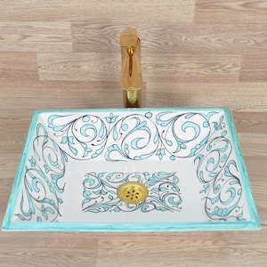 Antique Moroccan Sink, Handcrafted Ceramic Basin, Bathroom Vanity Washbasin, Traditional Pottery,Free Shipping + Special Gift