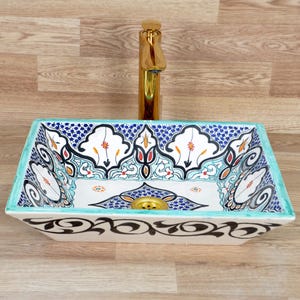 Ceramic Washbasin,Antique sink ,Moroccan Pottery,Handmade ,HandPainted Basin,Vanity Sink, Perfect for Bathroom,Free Shipping + Special Gift