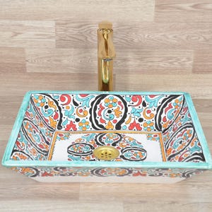 Ceramic Washbasin,Antique sink ,Moroccan Pottery,Handmade ,HandPainted Basin,Vanity Sink, Perfect for Bathroom,Free Shipping + Special Gift