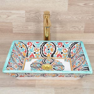 Ceramic Washbasin,Antique sink ,Moroccan Pottery,Handmade ,HandPainted Basin,Vanity Sink, Perfect for Bathroom,Free Shipping + Special Gift