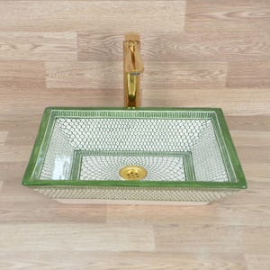 Lavabo rectangular único hecho a mano de cerámica para baño o cocina moderno