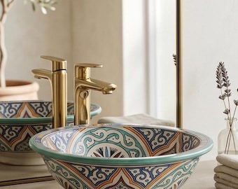 Colorful Hand Painted Washbasin, Drop-in Ceramic Sink