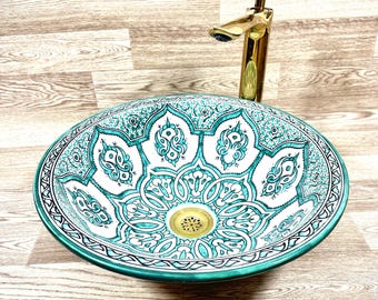 Round ceramic sink-Bathroom Wash Basin-Ceramic Sink-Moroccan Ceramic Basin-Hand Painted Bathroom Sink-Handcrafted Pottery Basin + GIFT