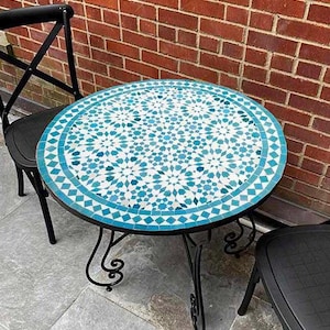 Round  Mosaic Table ,Moroccan Handmade Table , outdoor table, Zellige table, handcrafted table, mosaic tile table.