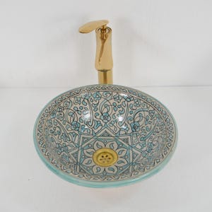 Ceramic Sink, Handmade Bathroom Vessel Sink, Washbasin for Bathroom & Kitchen, Farmhouse Sink, Moroccan Sink Bowl + Special Gift