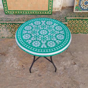 Moroccan Handmade Table , outdoor table, round table, zellige table, handcrafted table, mosaic tile table.