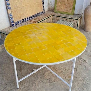 Round  Mosaic Table ,Moroccan Handmade Table , outdoor table, Zellige table, handcrafted table, mosaic tile table.