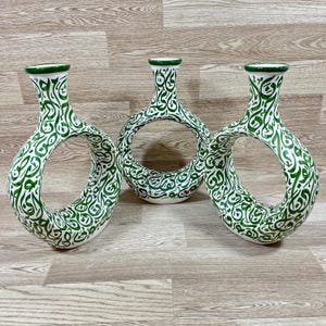 Handmade Moroccan Ceramic Vase from Fes ,Pottery vase , Round Hollow Design ,Boho Home Decor ,Artisan Flower Vase,decoration vase .