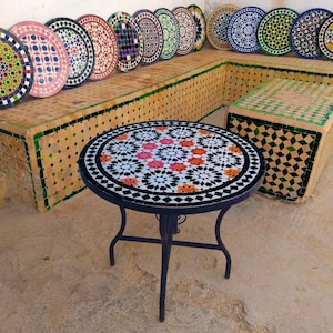 Moroccan Handmade Table , outdoor table, round table, zellige table, handcrafted table, mosaic tile table.