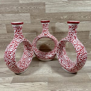 Handmade Moroccan Ceramic Vase from Fes ,Pottery vase , Round Hollow Design ,Boho Home Decor ,Artisan Flower Vase,decoration vase .