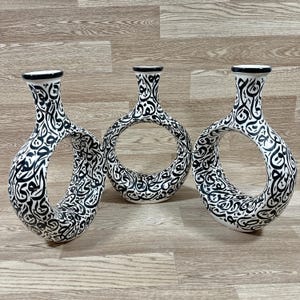 Handmade Moroccan Ceramic Vase from Fes ,Pottery vase , Round Hollow Design ,Boho Home Decor ,Artisan Flower Vase,decoration vase .