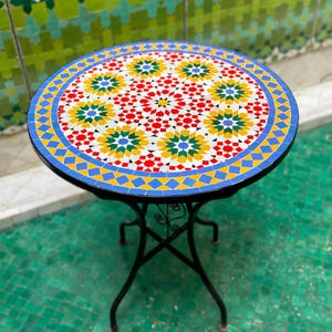 Round Mosaic table , Outdoor table,Moroccan Handmade Table , zellige table, handcrafted table, mosaic tile table.