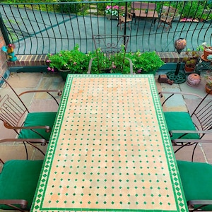 Rectangular Mosaic Table, Green Moroccan Zellige Tile Table for Boho Patios,Dining Spaces,outdoor Table, zellige table .
