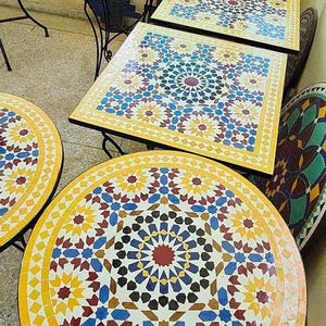 Moroccan Handmade Table , outdoor table, round table, zellige table, handcrafted table, mosaic tile table.