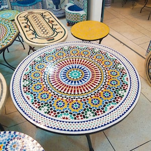 Moroccan Handmade Table , outdoor table, round table, zellige table, handcrafted table, mosaic tile table.