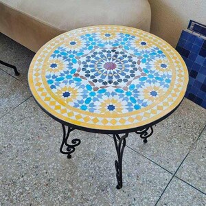 Moroccan Handmade Table , outdoor table, round table, zellige table, handcrafted table, mosaic tile table.