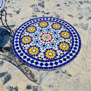 Round  Mosaic Table ,Moroccan Handmade Table , outdoor table, Zellige table, handcrafted table, mosaic tile table.