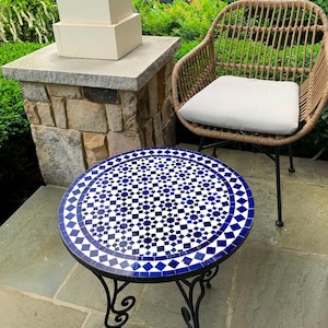 Round  Mosaic Table ,Moroccan Handmade Table , outdoor table, Zellige table, handcrafted table, mosaic tile table.