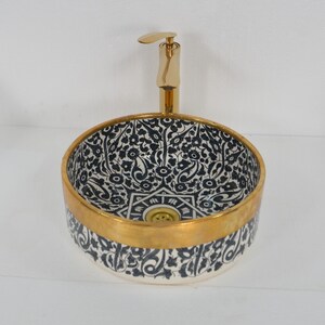 Ceramic Sink, Handmade Bathroom Vessel Sink, Washbasin for Bathroom & Kitchen, Farmhouse Sink, Moroccan Sink Bowl + Special Gift
