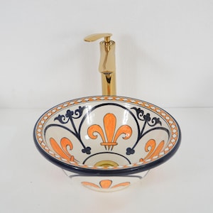 Ceramic Sink, Handmade Bathroom Vessel Sink, Washbasin for Bathroom & Kitchen, Farmhouse Sink, Moroccan Sink Bowl + Special Gift