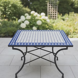 Handmade Moroccan Rectangular Mosaic Dining Table, Zellige Tile Patio Table