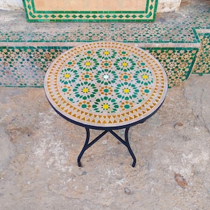 Moroccan Handmade Table , outdoor table, round table, zellige table, handcrafted table, mosaic tile table.