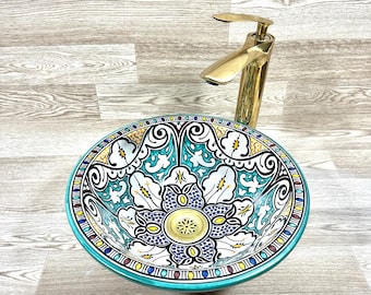 Moroccan Handmade Ceramic Basin , Bathroom Basin, Sink Bowl, Vessel Sink, Antique Wash Basin + Free Gift