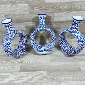 Handmade Moroccan Ceramic Vase from Fes ,Pottery vase , Round Hollow Design ,Boho Home Decor ,Artisan Flower Vase,decoration vase .