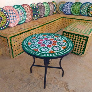 Moroccan Handmade Table , outdoor table, round table, zellige table, handcrafted table, mosaic tile table.